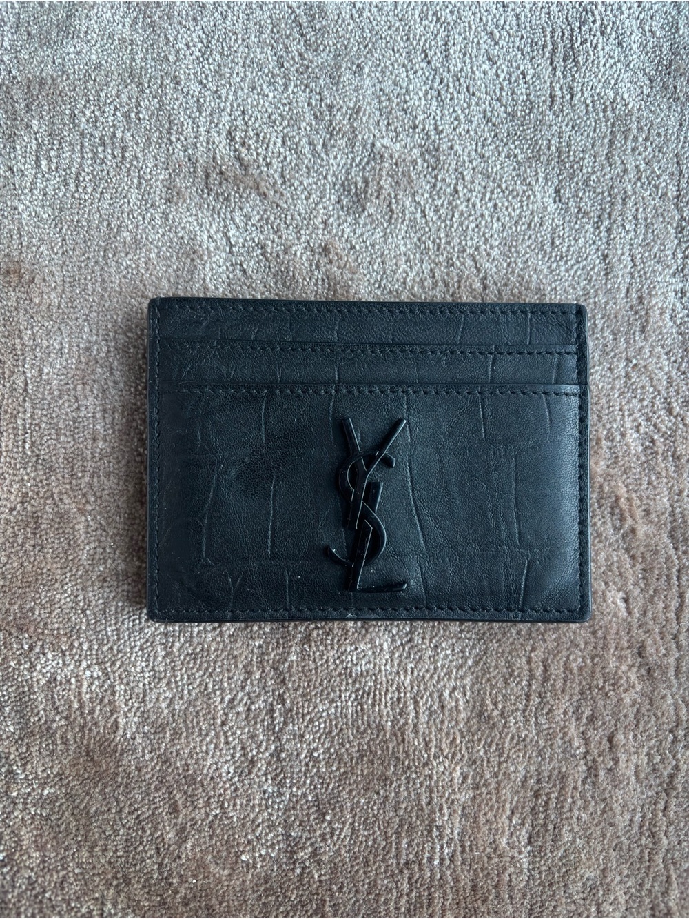 Saint Laurent Black Textured Leather Card Case with YSL Monogram